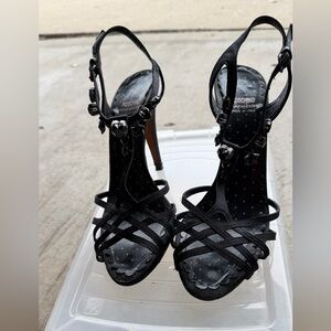 Moschino Black Strappy Stiletto Sandals with Embellished T-Strap
